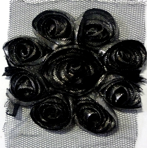 Blumenband Schwarz-Silber 9 cm, 15 yard